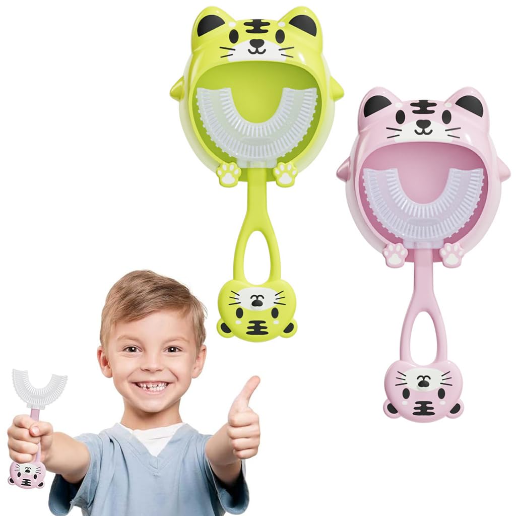 HANNEA 2Pcs Kids Toothbrush U-Shaped Kids Toothbrush for 3-6 Years Old 360° Teeth Cleaning Soft Silicone Bristles Design Toothbrush Dental Care Toothbrush Cartoon Toothbrush with Wall Holder HANNEA 2Pcs Kids Toothbrush U-Shaped Kids Toothbrush for 3-6 Years Old 360° Teeth Cleaning Soft Silicone Bristles Design Toothbrush Dental Care Toothbrush Cartoon Toothbrush with Wall Holder
